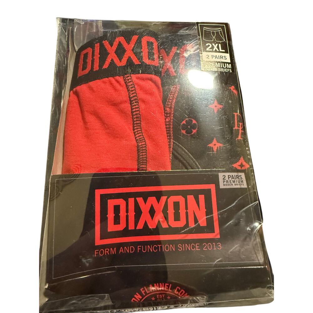 Dixxon Premium Boxer Briefs, Two-Pack, Size 2XL, Red Dixxon Flannel Logo, NWT
